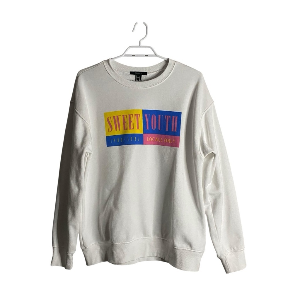 Forever 21 Women's White Sweet Youth Locals Only Crewneck Pullover
